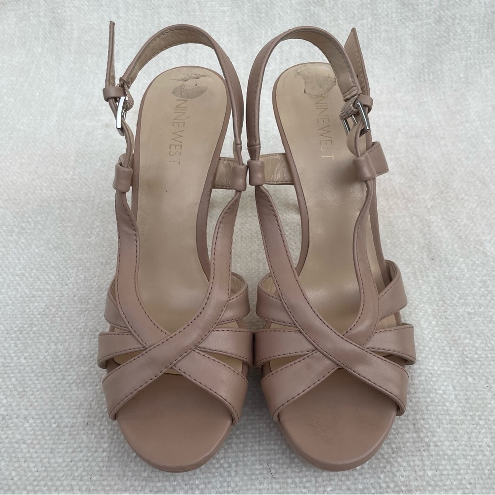 Nine West Nude Open-toe Strappy Heels Size 7.5